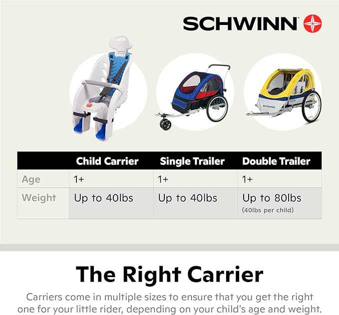 Schwinn Deluxe and Ovation Bike Child Carrier, Rear Mounted Bike Seat Compatible with Most Adult Bike, Seats One Child, Ages 1 Year and Up, Max. Weight 40 lbs., Baby Bike Seat