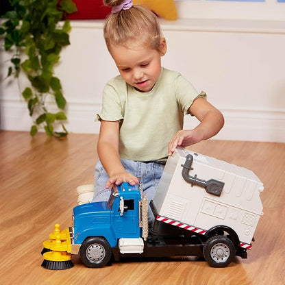 Electric Street Sweeper Toy Truck – Large Realistic Toy Car with Open-able Doors, Spinning Brushes & More