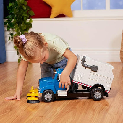 Electric Street Sweeper Toy Truck – Large Realistic Toy Car with Open-able Doors, Spinning Brushes & More